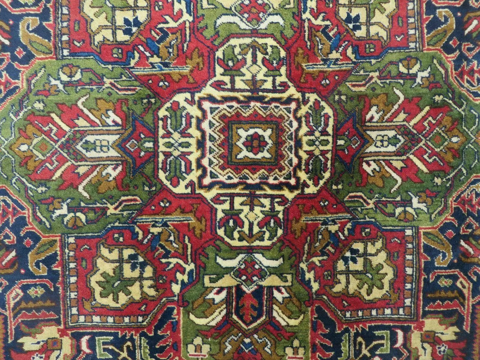 Persian Tabriz Rug 10x13 Oriental Carpet, Ivory Open Field, Geometric Medallion, Red Blue, Hand Knotted, Large Wool Area Rug Vintage Antique 1950s by Jewel Rugs