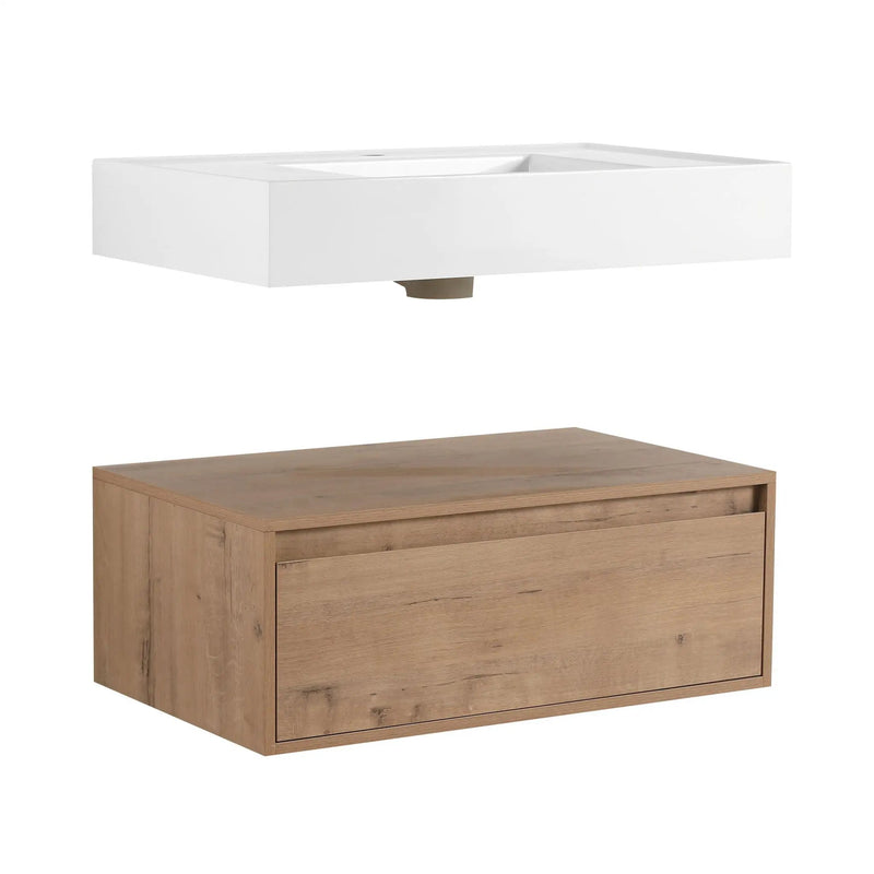 Wall Mounted Bathroom Vanity With Resin Sink And Soft Close Drawer In Imitative - Imitative Oak by HouseOfZazla