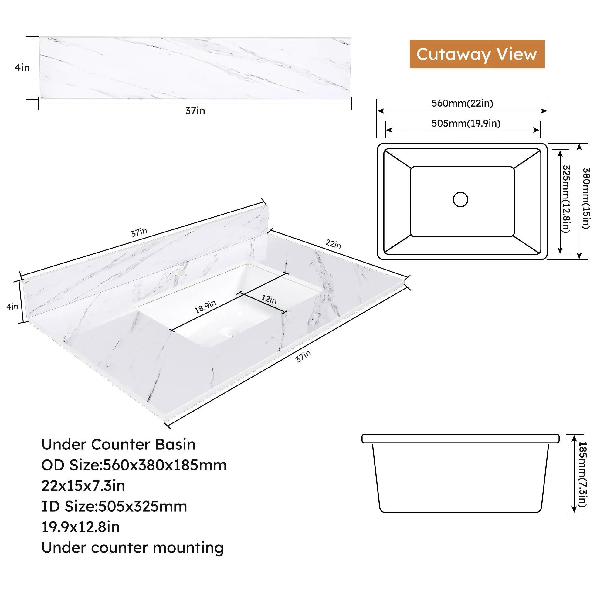 Bianco Carrara Venato Marble Vanity Top With Pre Drilled Faucet Hole And Undermount Sink by HouseOfZazla