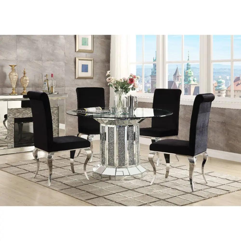 Noralie - Dining Table - Clear Glass Top & Mirrored & Faux Diamonds by Unique Piece Furniture