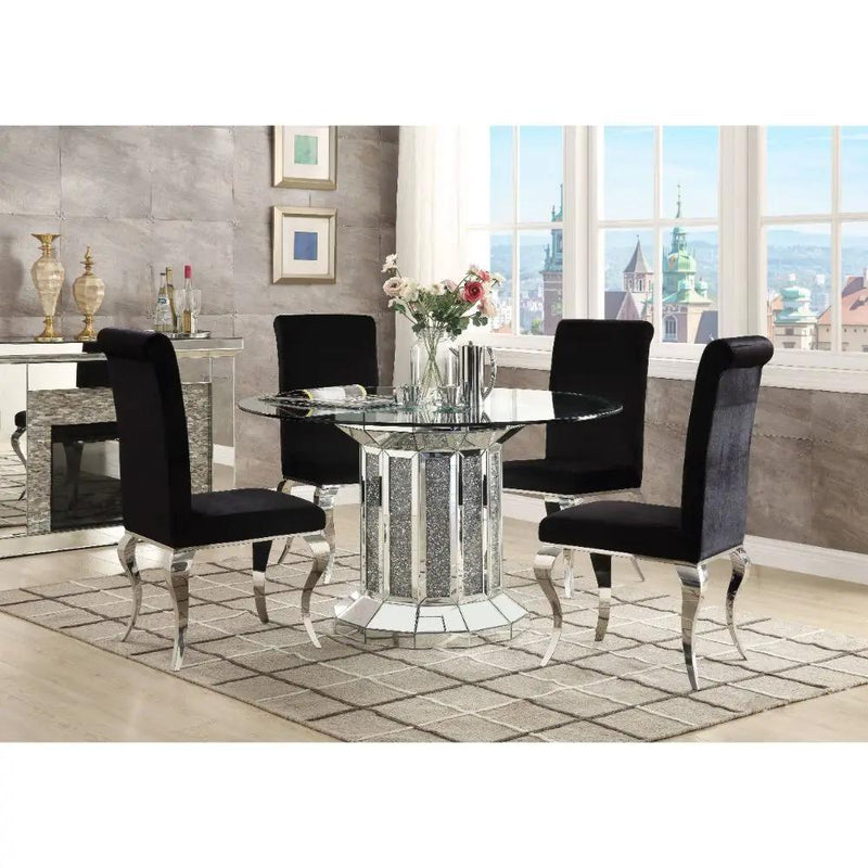 Noralie - Dining Table - Clear Glass Top & Mirrored & Faux Diamonds by Unique Piece Furniture