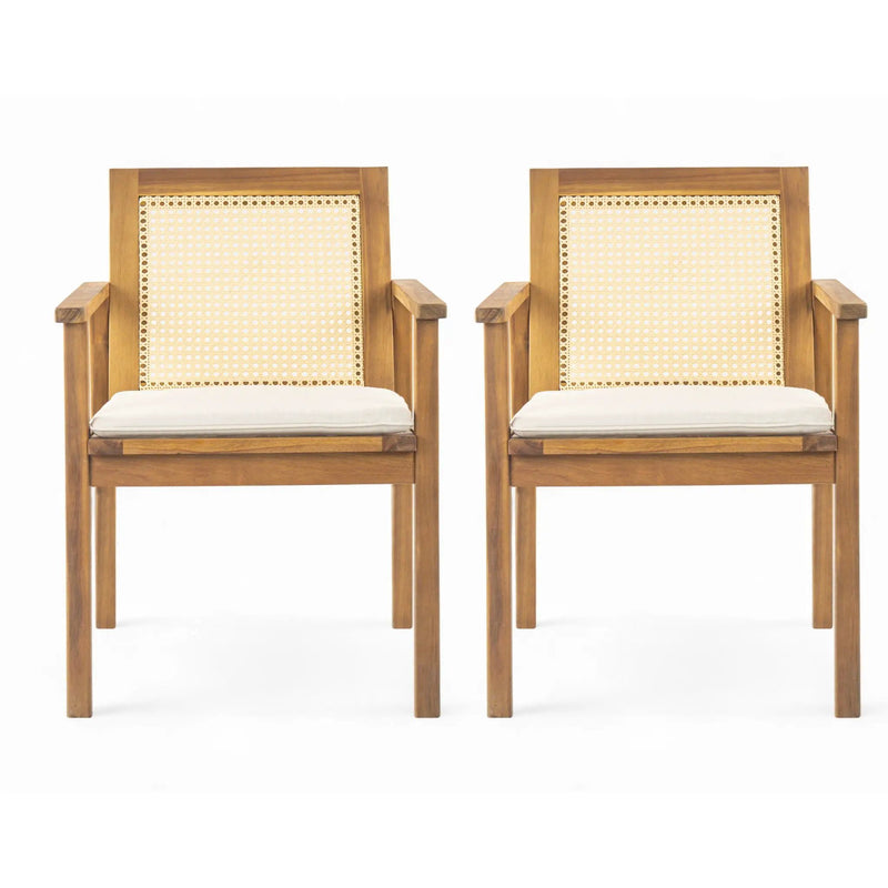 Preston Outdoor Dining Chair With Cushion Set of 2 - Teak / Beige by HouseOfZazla