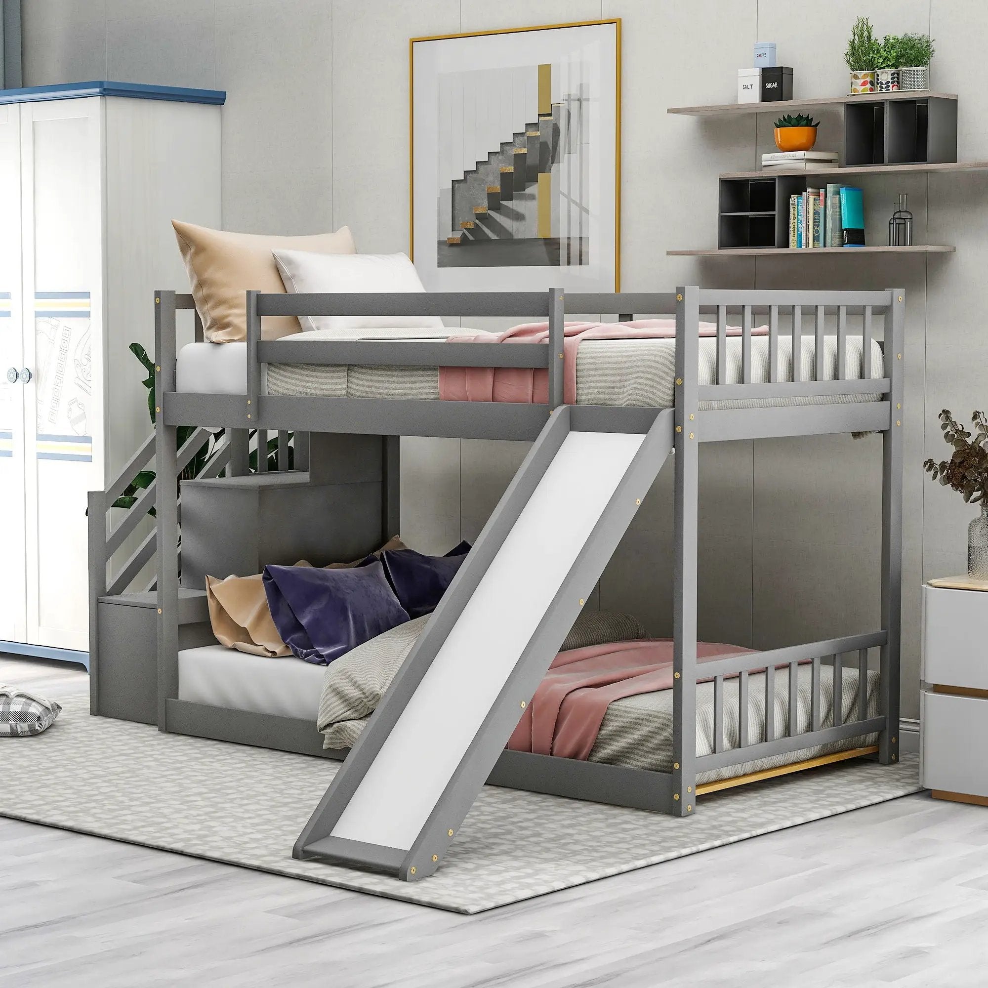 Bunk Bed With Convertible Slide And Stairway by Unique Piece Furniture