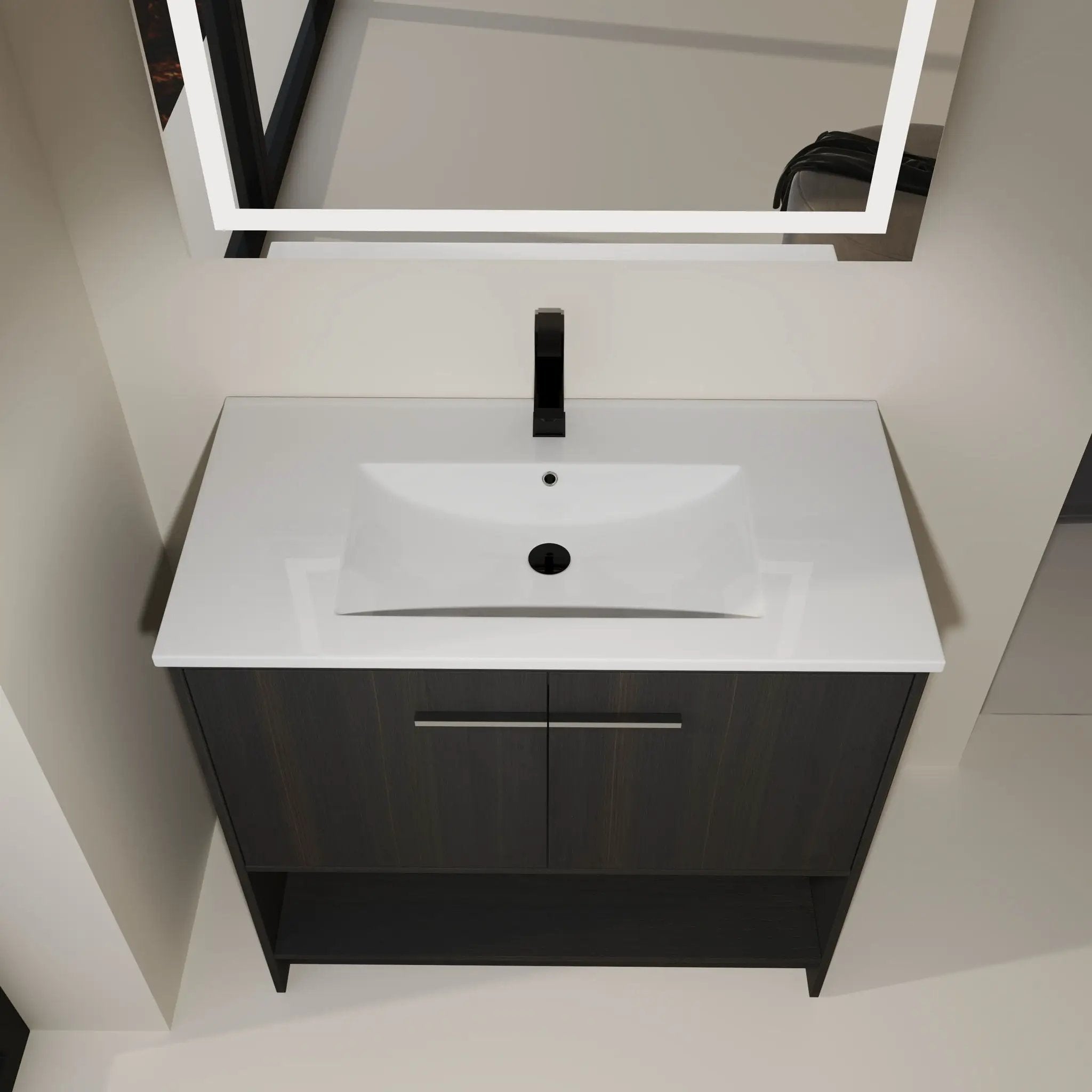 Modern Bathroom Vanity With Ceramic Sink, Freestanding Cabinet, Soft Closing Doors by Unique Piece Furniture
