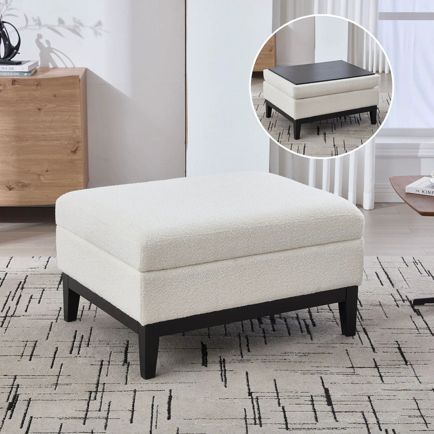Upholstered Storage Ottoman With Reversible Lid Coffee Table With Rubberwood Legs by Unique Piece Furniture