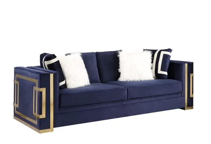 Virrux - Sofa With 6 Pillows - Blue Velvet & Gold by Unique Piece Furniture