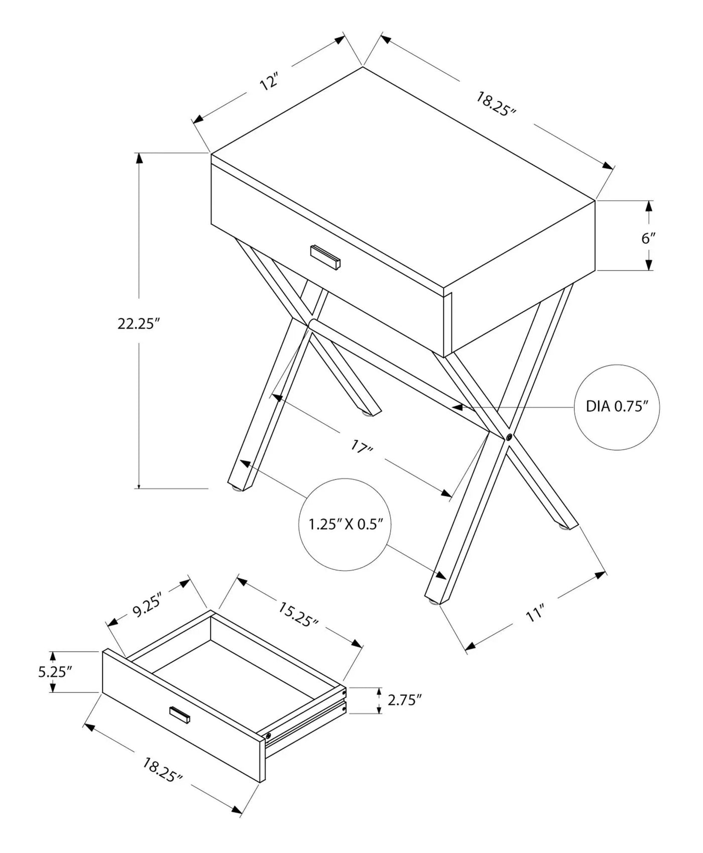 Accent Side X Table, Storage Drawer, Contemporary & Modern by Unique Piece Furniture