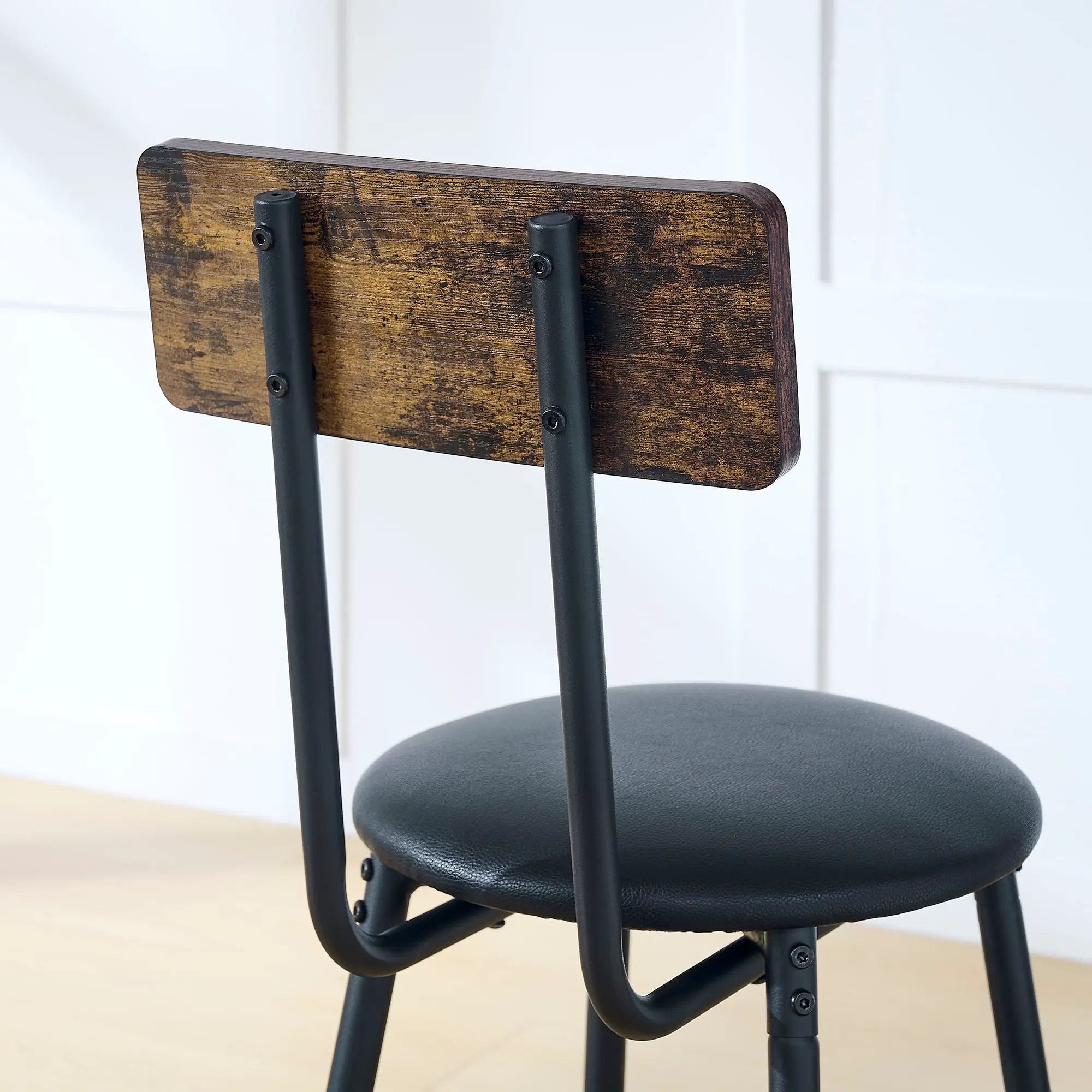 Rustic Brown Round Bar Table And Stool Set With Shelf, Upholstered Stool With Backrest - Antique Brown by Unique Piece Furniture