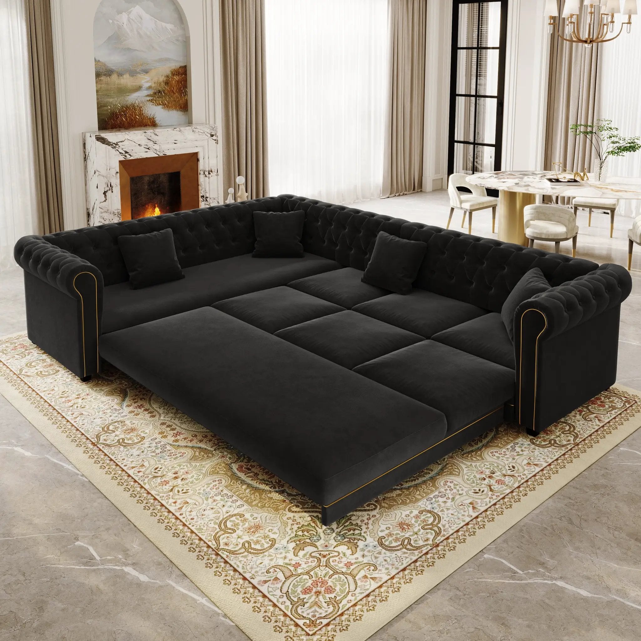 115.3" L-Shaped Sofa Couch with Pull-Out Bed by HouseOfZazla