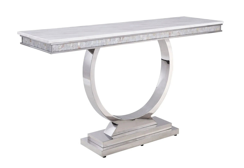 Zander - Printed Faux Marble Top Mirrored Sofa Table - Silver / White by Unique Piece Furniture