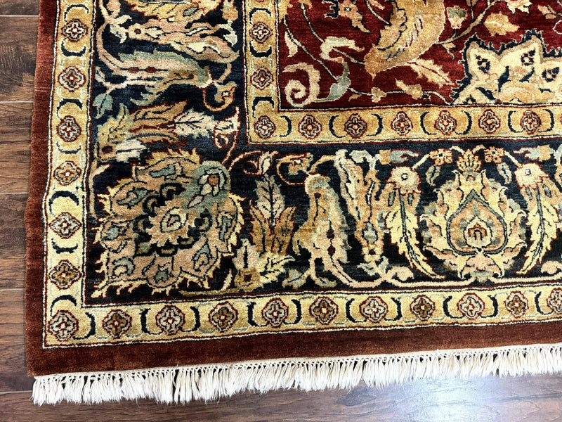 Indo Persian Rug 10x14, Indian Agra Carpet, Vintage Handmade Wool Large Traditional Rug, Dark Red Navy Blue Beige by Jewel Rugs