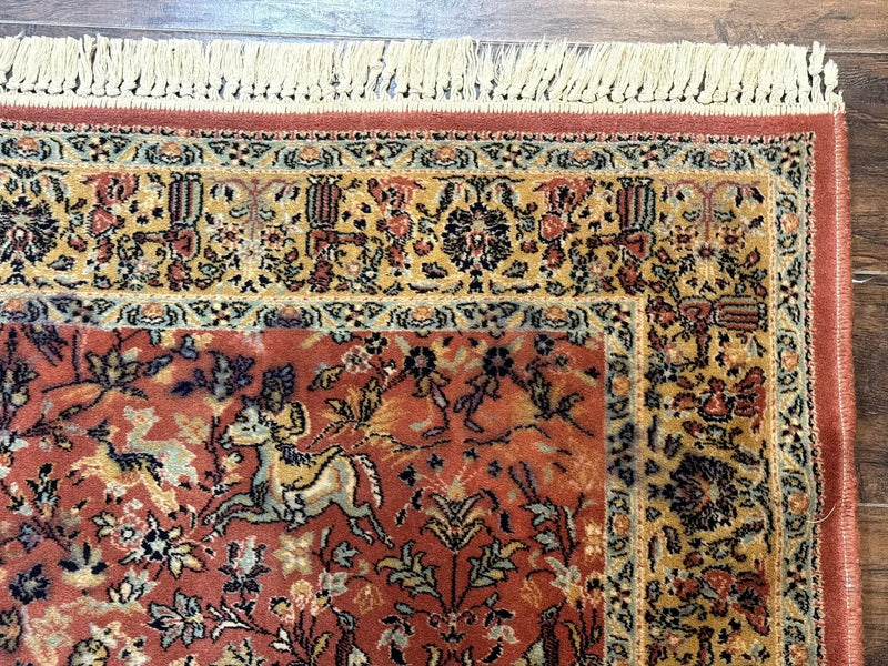 Persian Hunting Design Rug 4.7 x 6.5, Hunting Scene, Red-Orange, Wool, Belgian Power Loomed Carpet by Jewel Rugs
