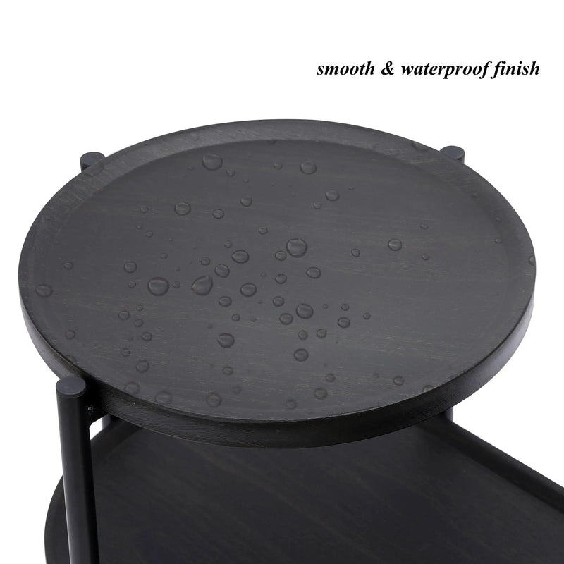 Round Coffee Table With Storage Tray 2 Tier Oval End Tables Wooden Small Side Table For Living Room by HouseOfZazla
