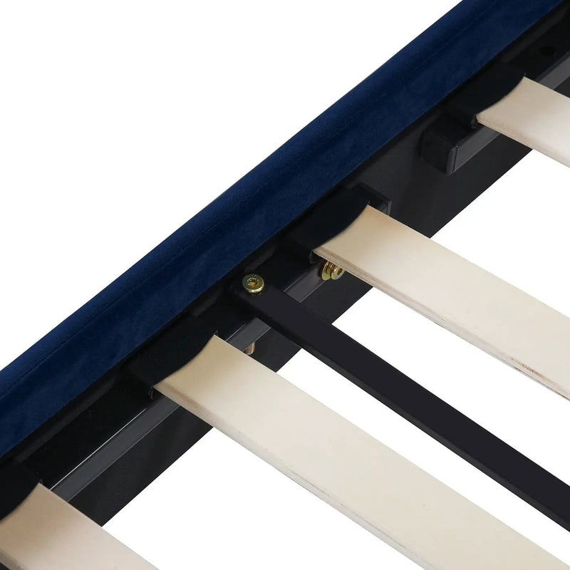 Aspen Vertical Tufted Headboard Platform Bed Set, Queen, Navy Blue Velvet by HouseOfZazla