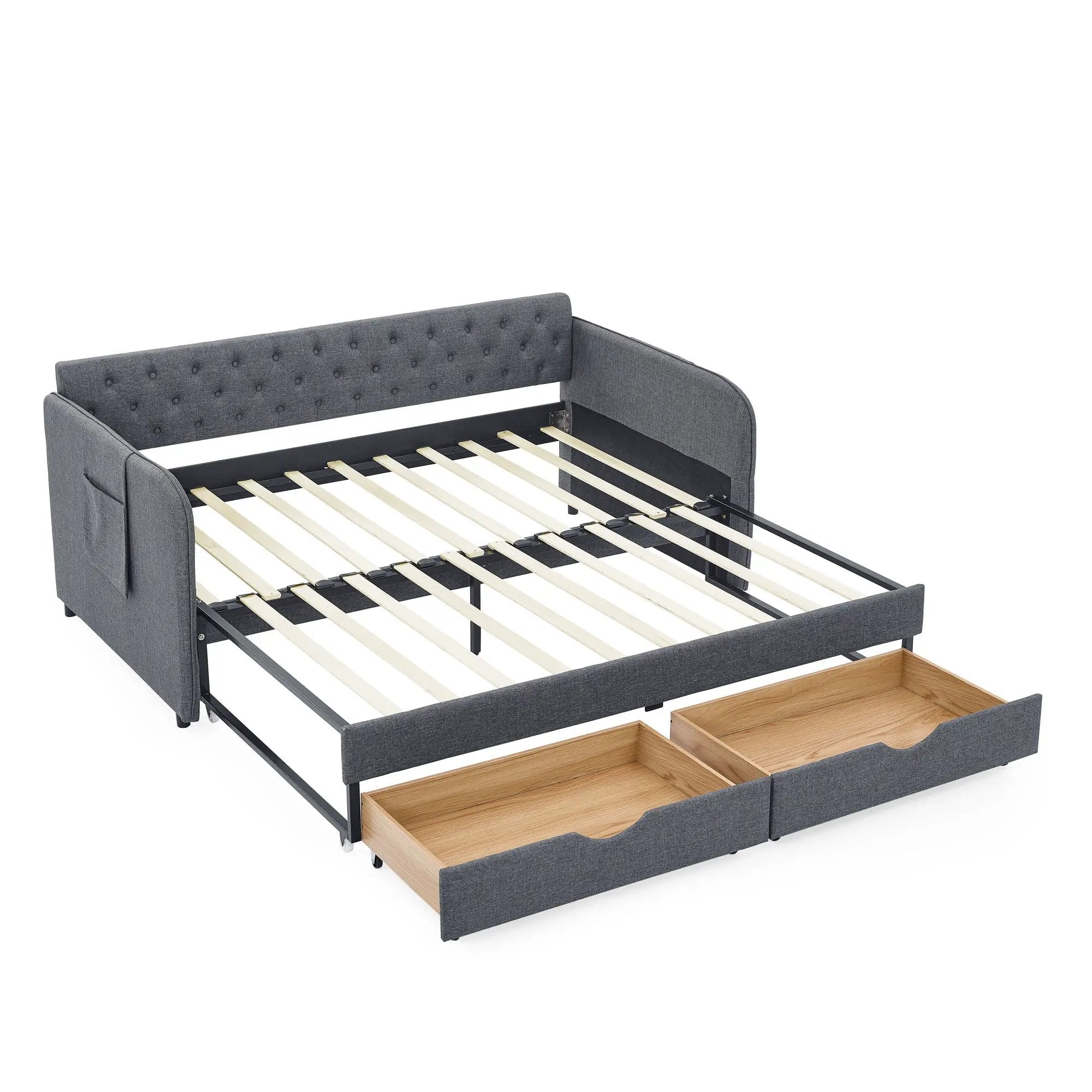 Daybed With Trundle And Storage Drawers, Flat Arms With Pocket by Unique Piece Furniture