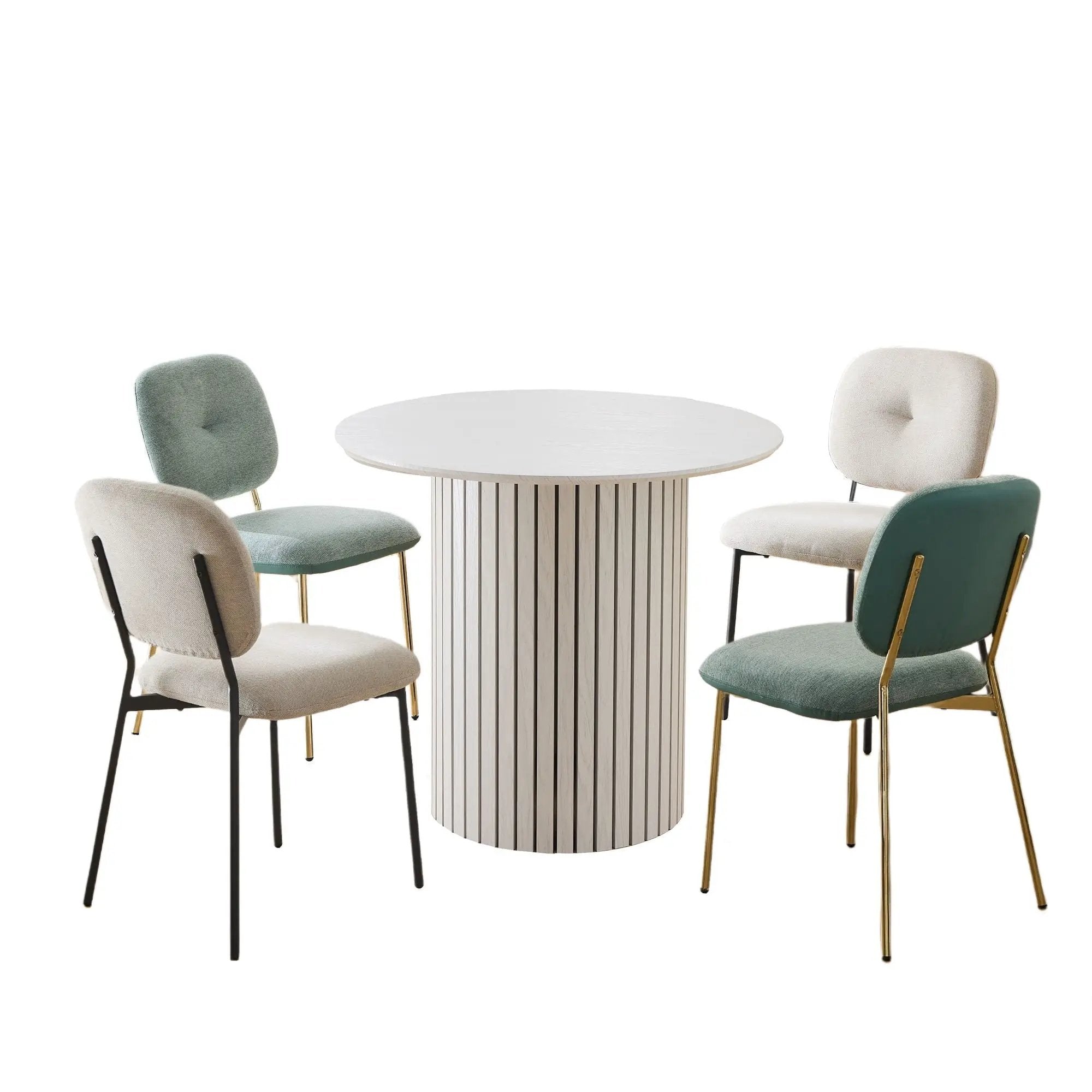 Modern 4 Person Dining Set With Bamboo & Table And Turquoise & Chairs Metal Legs, Space Saving Design - White by Unique Piece Furniture