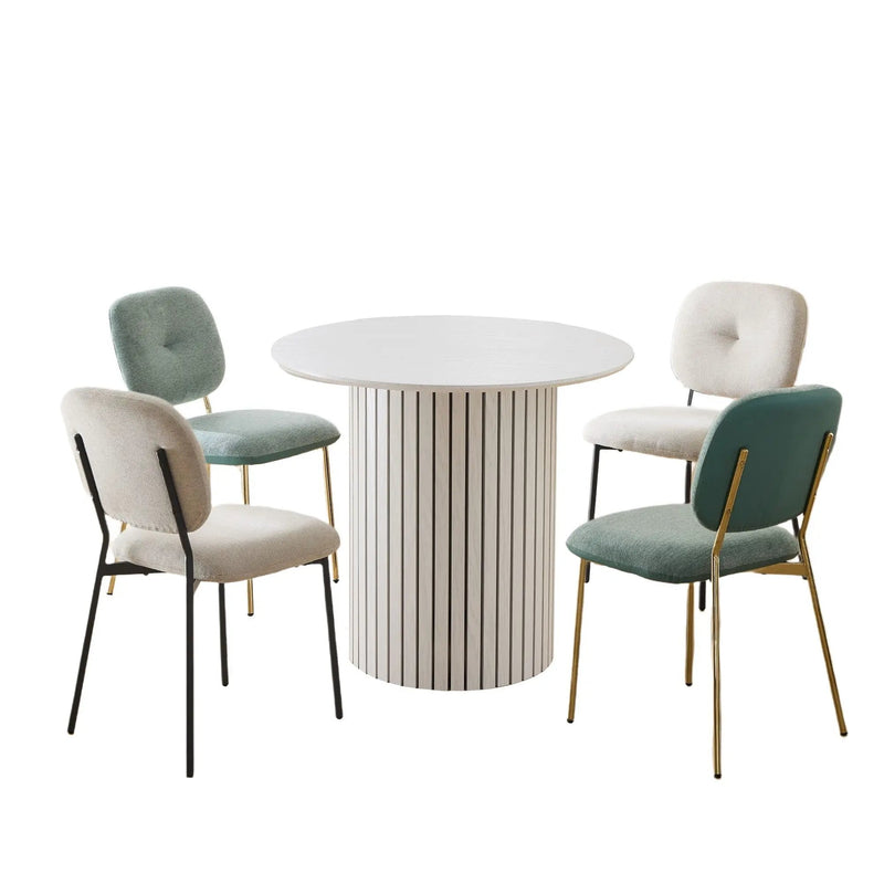 Modern 4 Person Dining Set With Bamboo & Table And Turquoise & Chairs Metal Legs, Space Saving Design - White by Unique Piece Furniture