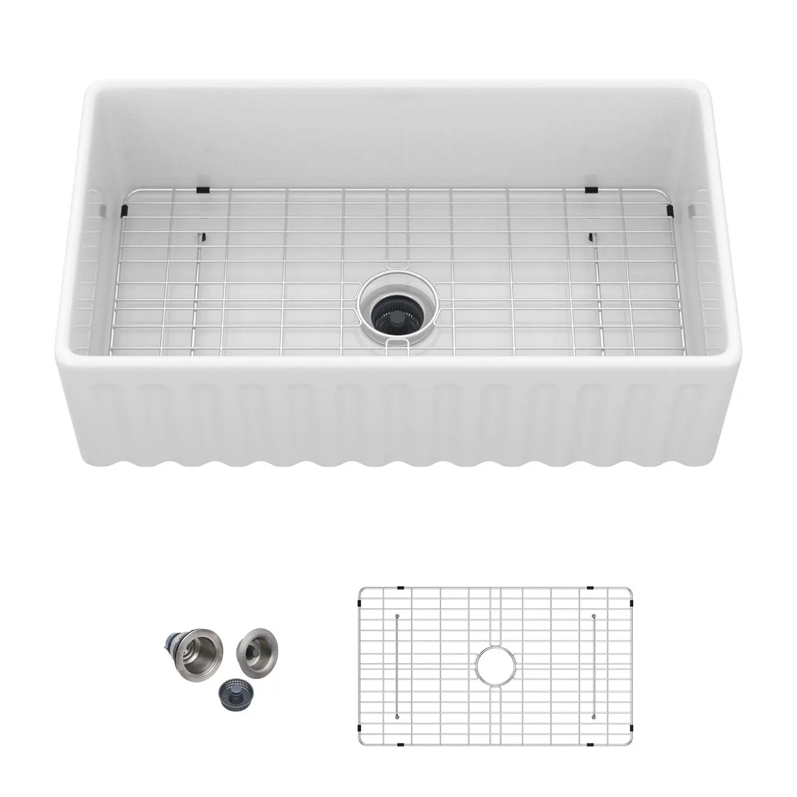 Sink - Apron-Front Reversible Single Bowl Kitchen Sink With Smooth And Ribbed Finishes - White by HouseOfZazla