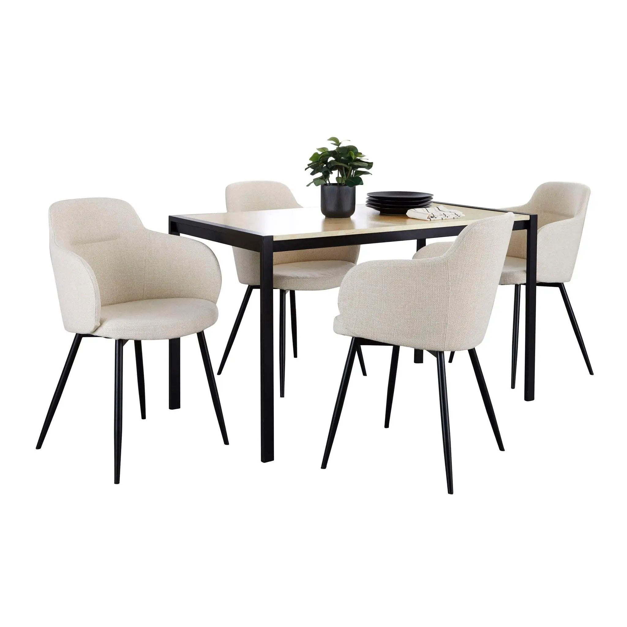 Fuji Boyne - 5 Piece Contemporary Dining Set - Black / Natural / Cream by HouseOfZazla