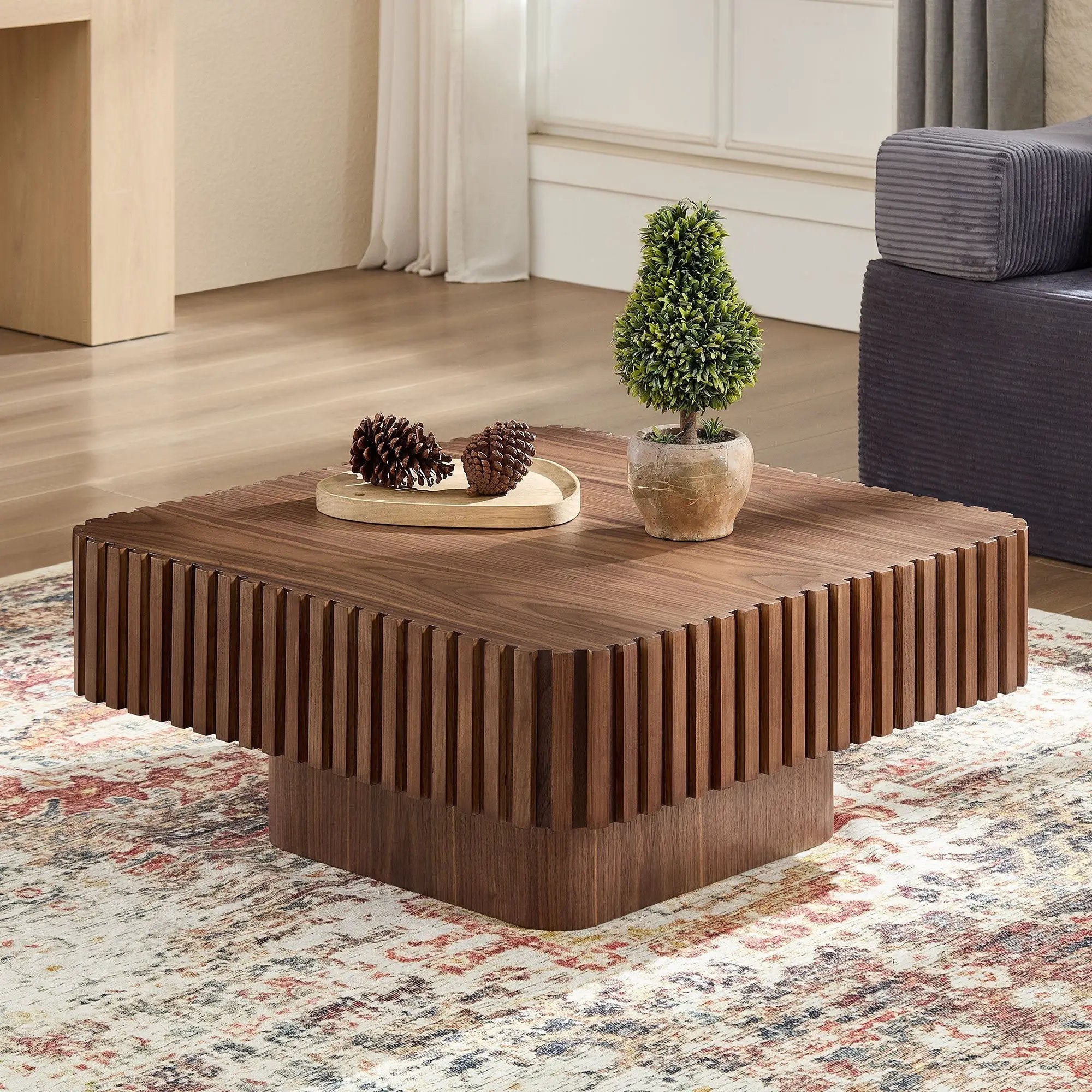 31.5 Inch Modern Handcraft Drum Coffee Table Walnut by HouseOfZazla