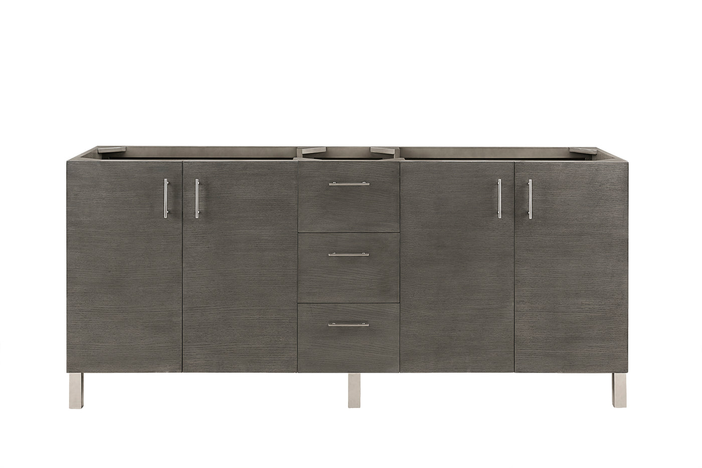 James Martin Metropolitan 72" Dual Mount Double Bathroom Vanity, Silver Oak, cabinet without a countertop