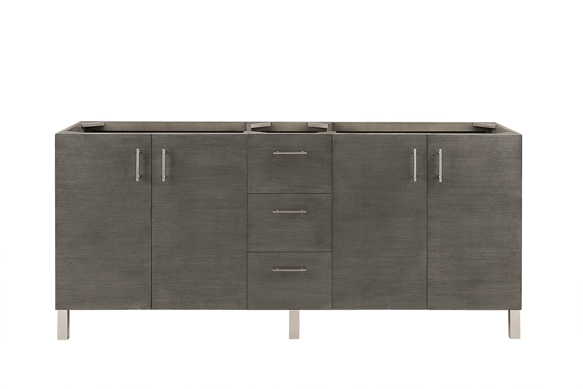 James Martin Metropolitan 72" Dual Mount Double Bathroom Vanity, Silver Oak, cabinet without a countertop
