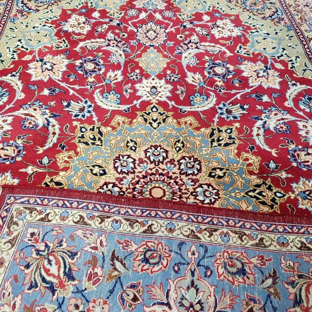 Semi Antique Persian Isfahan Rug, Kork Wool on Silk Foundation, Red & Blue, Top Quality, 3'6" x 5' 6" by Jewel Rugs