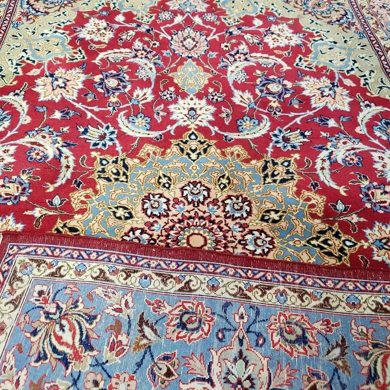 Semi Antique Persian Isfahan Rug, Kork Wool on Silk Foundation, Red & Blue, Top Quality, 3'6" x 5' 6" by Jewel Rugs
