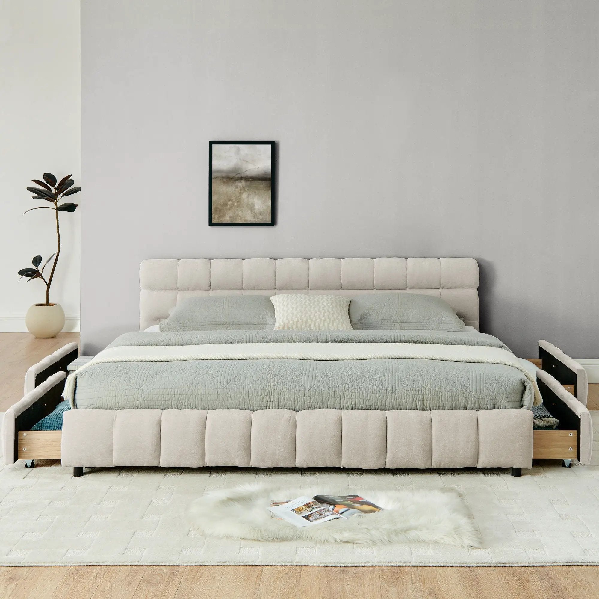 Modern Platform Bed Frame With Thick Fabric by Unique Piece Furniture