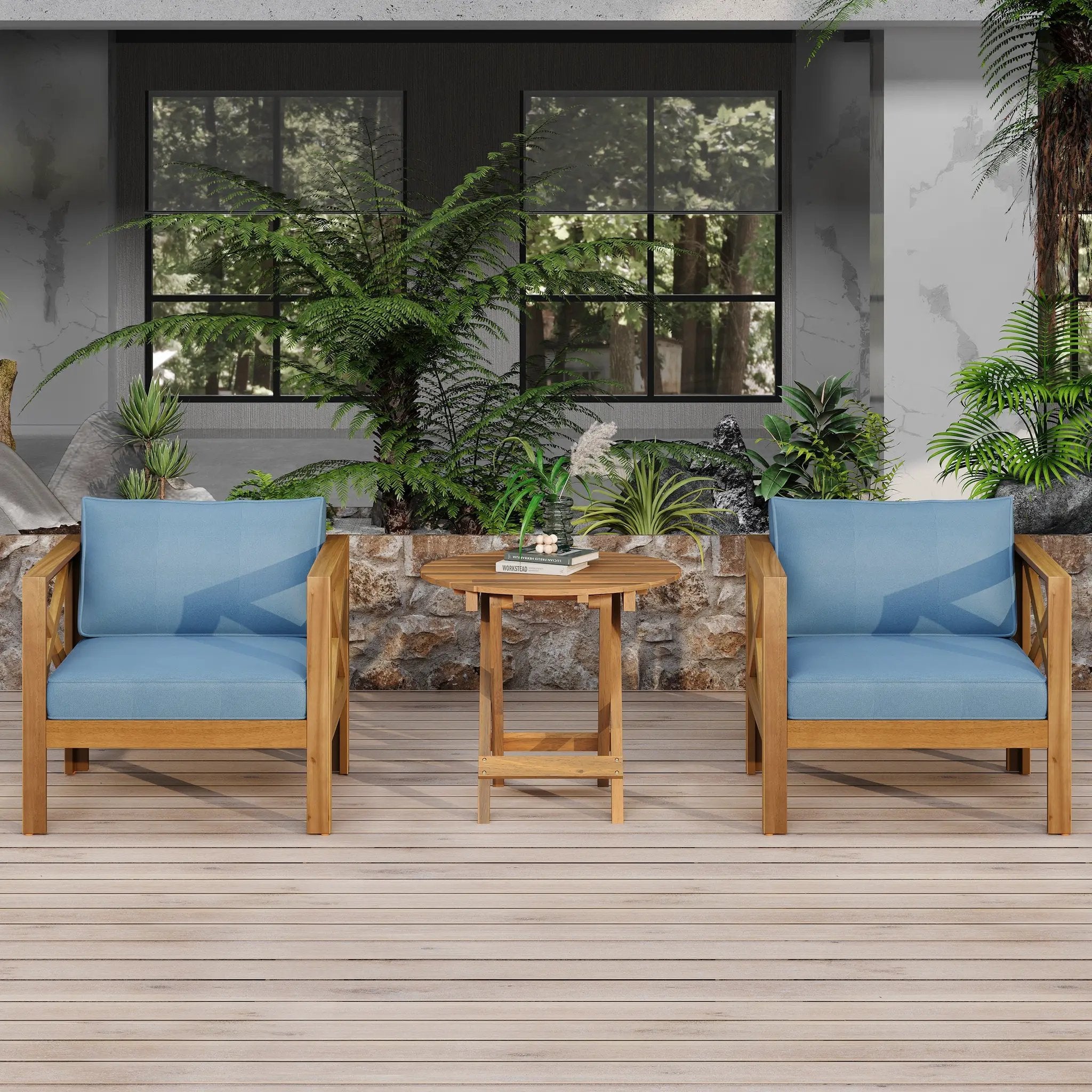 Patio Conversation Set, Outdoor Wood Conversation Seat (Set of 2) by HouseOfZazla
