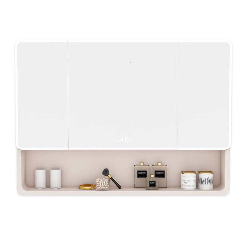 Aluminium Medicine Cabinet Mirror, With 3 Colors LED Light And Defogging Function - Khaki by Unique Piece Furniture