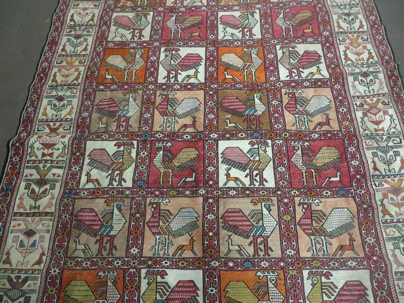 4' X 6' Vintage Russian Kilim Handmade Flat Soumak Weave Silk Wool Rug Organic by Jewel Rugs