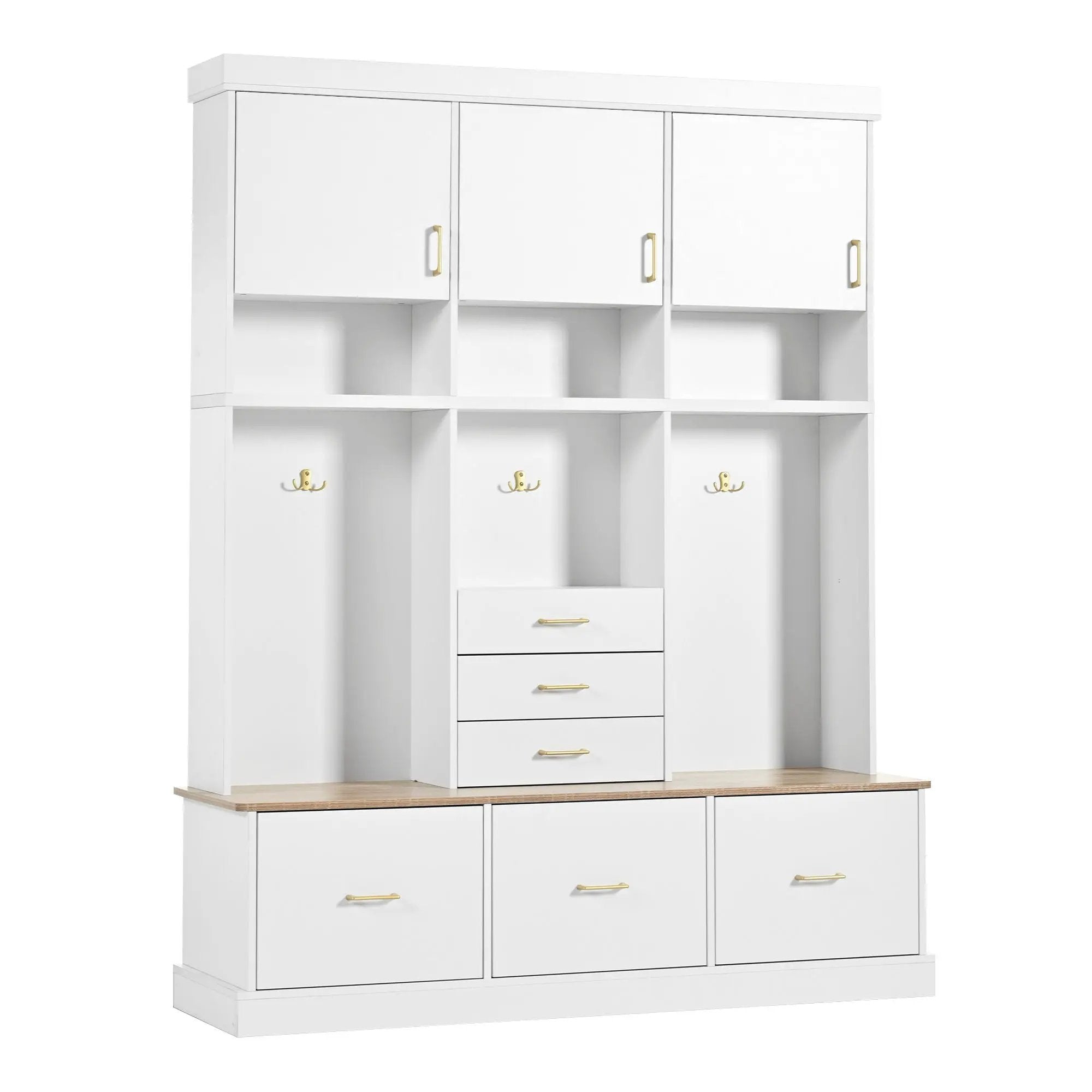 Entryway Hall Tree With Bench And Storage, 5 In 1 Coat Rack