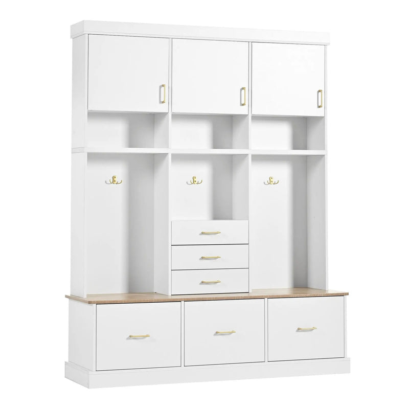 Entryway Hall Tree With Bench And Storage, 5 In 1 Coat Rack