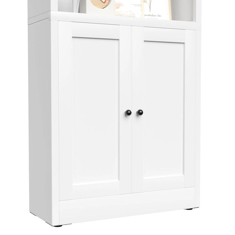 Bookcase Tall 5-Tier Adjustable Storage Shelf With Door Deep - White