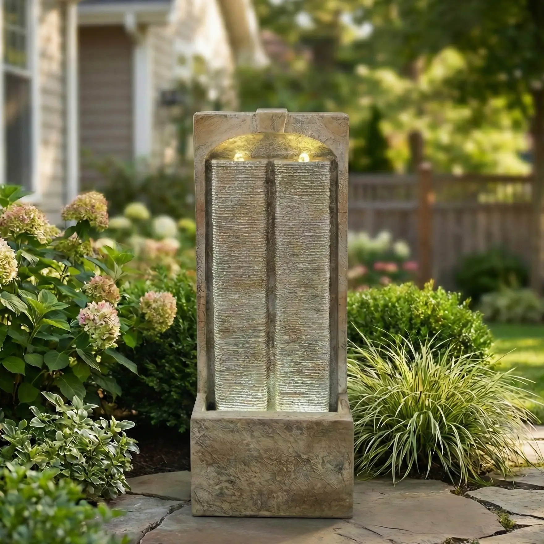 39 Inch Outdoor Water Fountain with Pump and LED Lights by HouseOfZazla