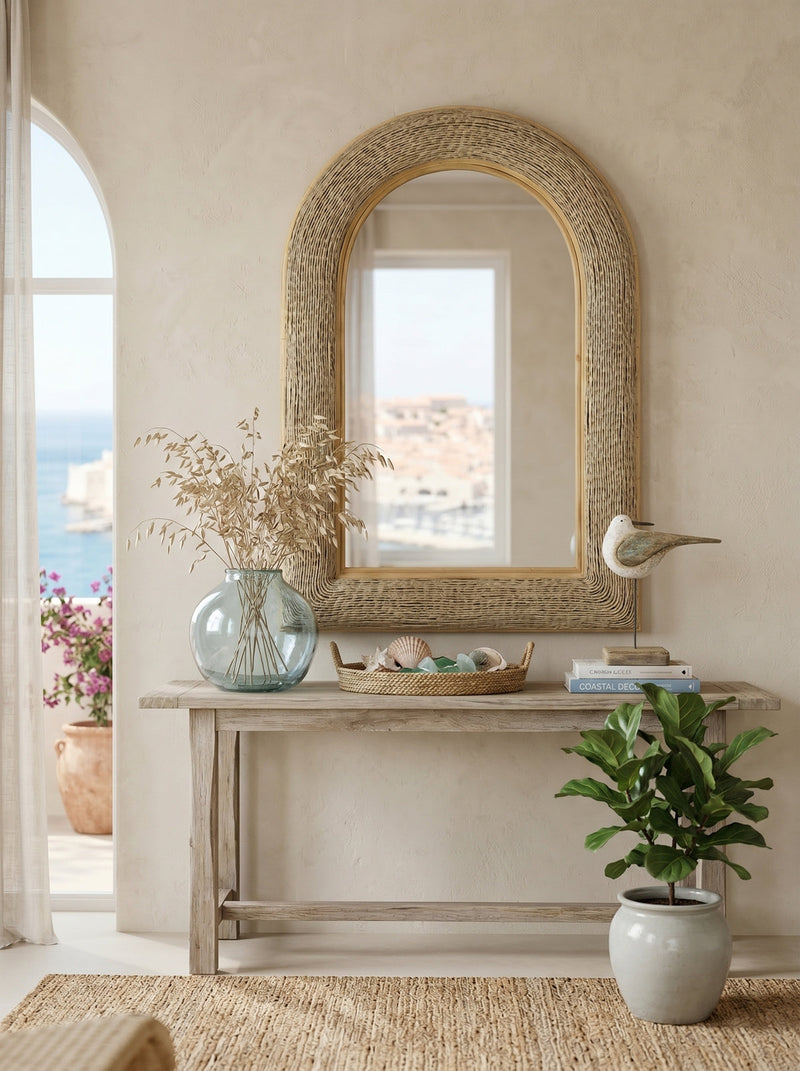 24.2"x36" Woven Texture Decorative Arched Mirror by HouseOfZazla