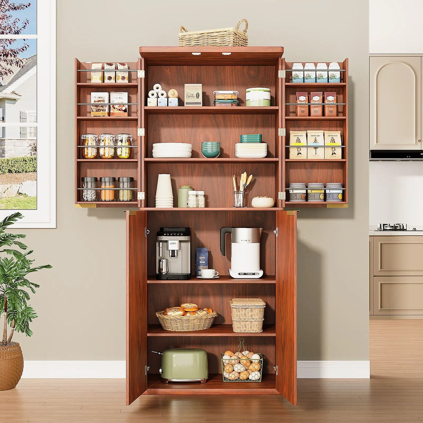 Kitchen Pantry Cabinet With 6 Doors by Unique Piece Furniture