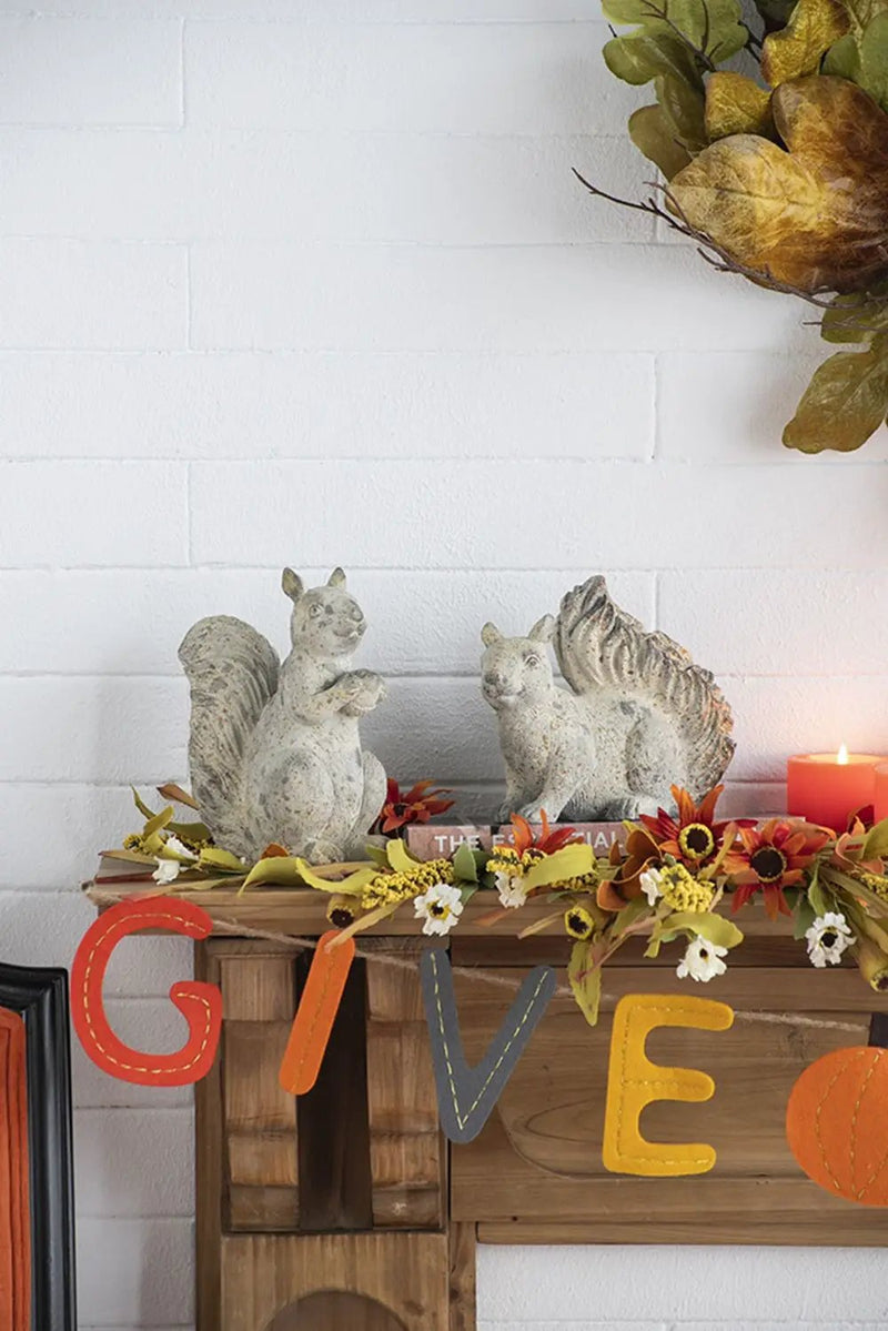 Resin Standing & Lying Down Squirrel Rustic, For Harvest Festival Fall Festival & Thanksgiving Table Decorations (Set of 2) - Antique Cream by HouseOfZazla