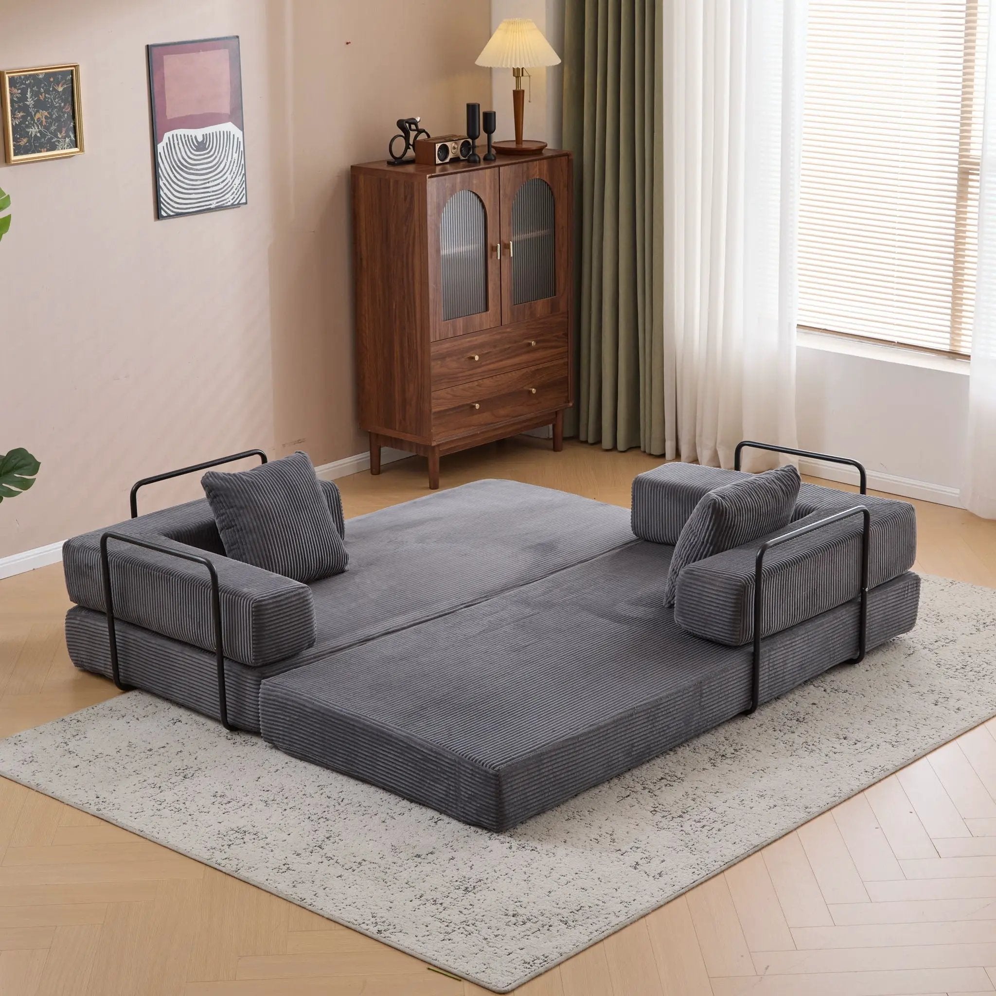 Floor Couch, Convertible Floor Sofa Bed With Pillow Back Support Armrest by HouseOfZazla