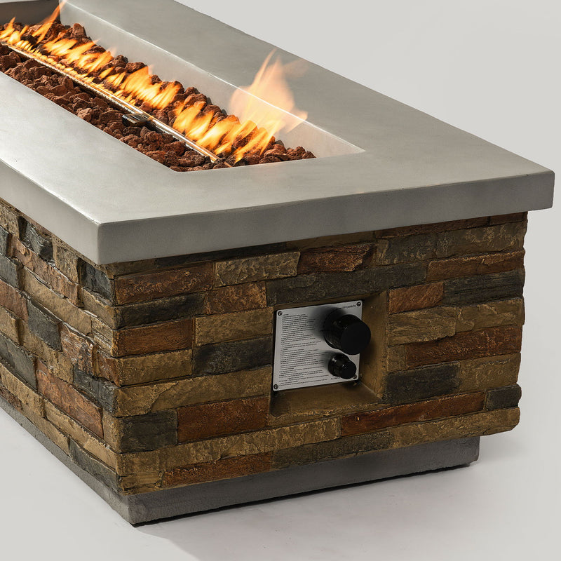 Propane Gas Fire Pit Table, 60000 Btu Rectangular For Outside Patio - Sandstone by HouseOfZazla