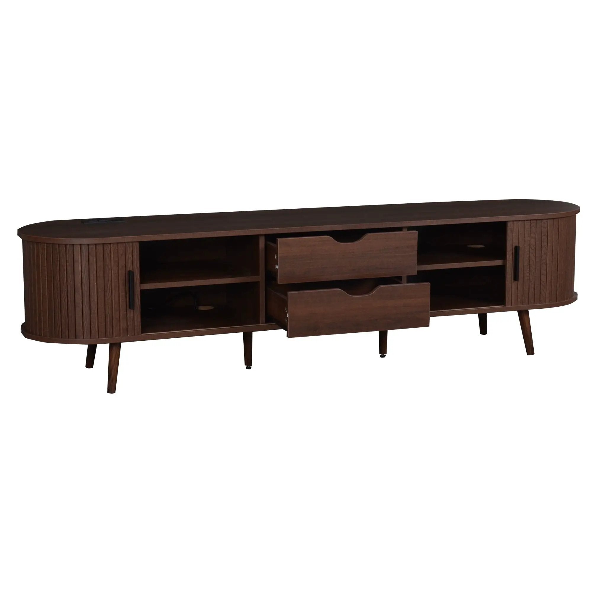 TV Stand For 70" TV, Console With Tambour Doors, Drawers And Built In Power Outlet - Dark Brown by Unique Piece Furniture