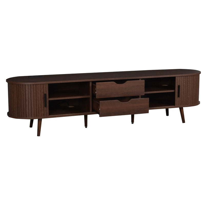TV Stand For 70" TV, Console With Tambour Doors, Drawers And Built In Power Outlet - Dark Brown by Unique Piece Furniture