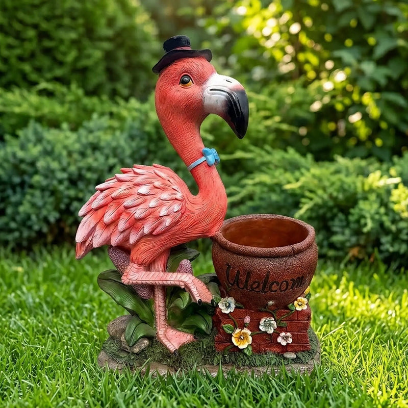 Outdoor Garden Sculpture Flamingo Flower Pot Planter by HouseOfZazla