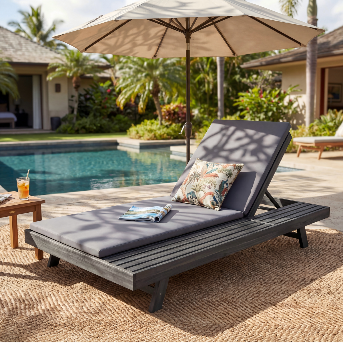 Lounge Chaise Set in Acacia Wood by HouseOfZazla