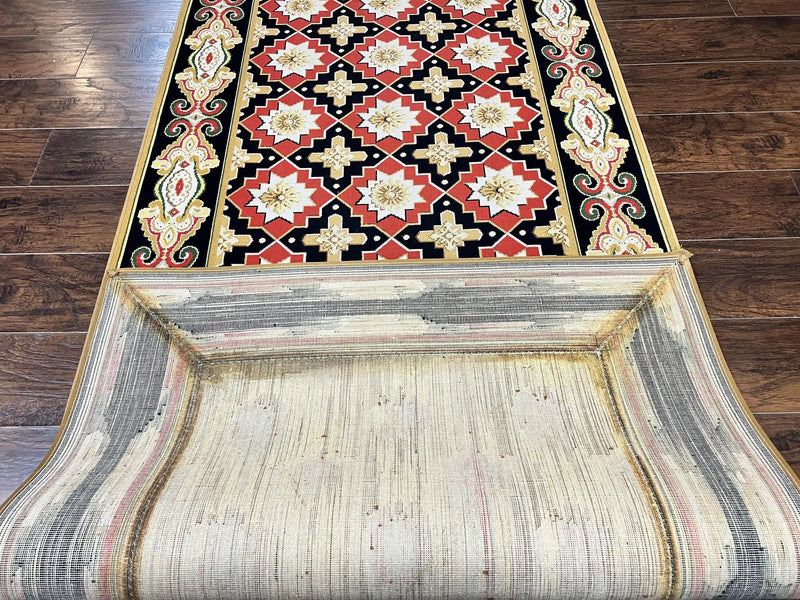 Runner Rug 4x19, Panel Design Rug, Custom Made Stark Runner Carpet, Wool, Vintage 4 x 19 Hallway Rug, European Design, Red Black Ivory Tan by Jewel Rugs