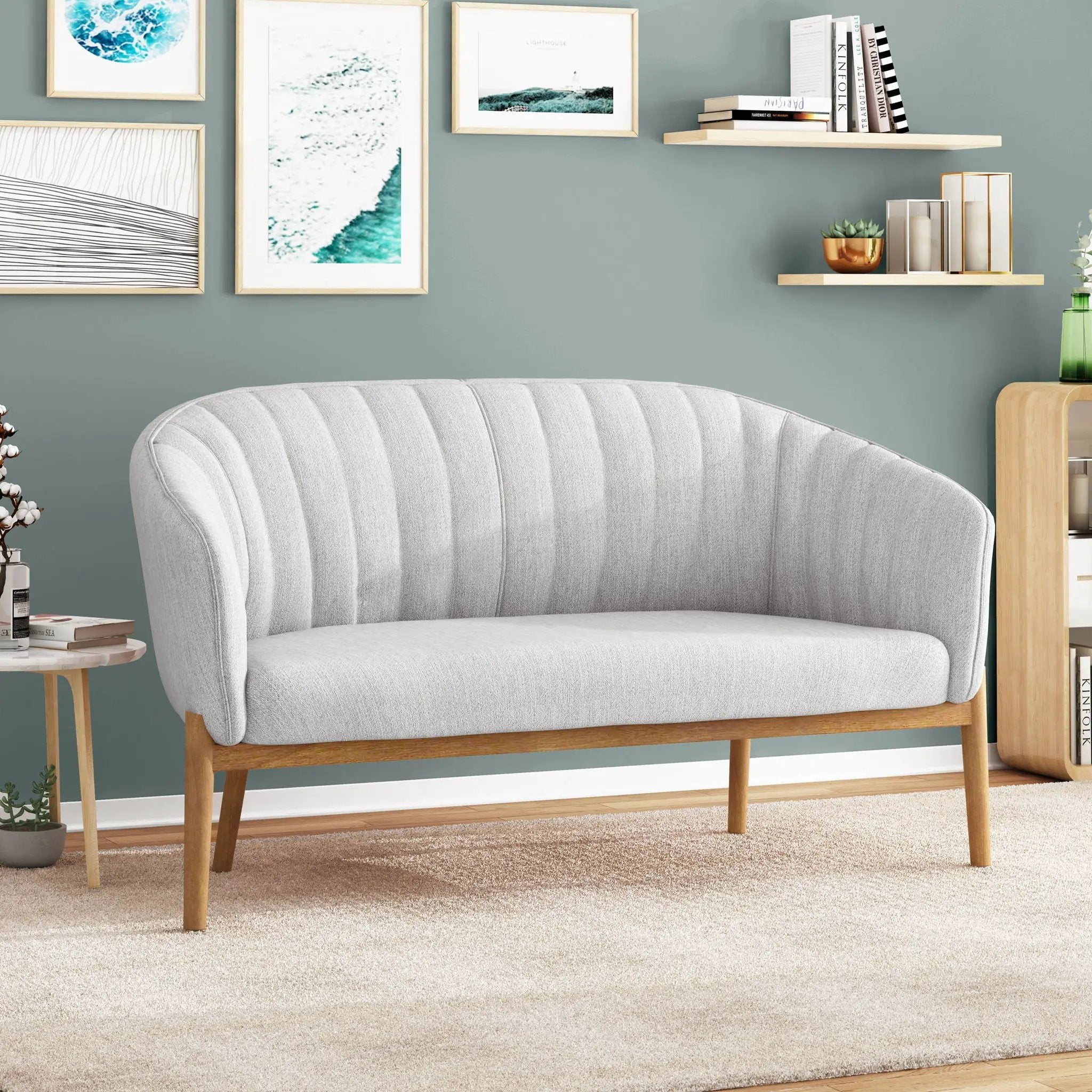 Mid Century Modern Loveseat With Channel Stitched Backrest by HouseOfZazla
