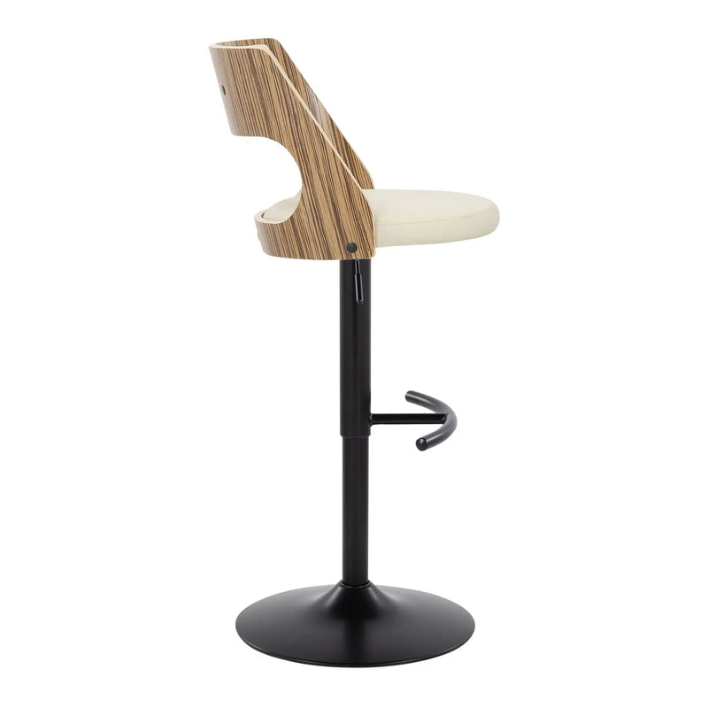 Cecina - Contemporary Adjustable Barstool With Swivel With Rounded T Footrest (Set of 2) - Black / Zebra / Cream by HouseOfZazla