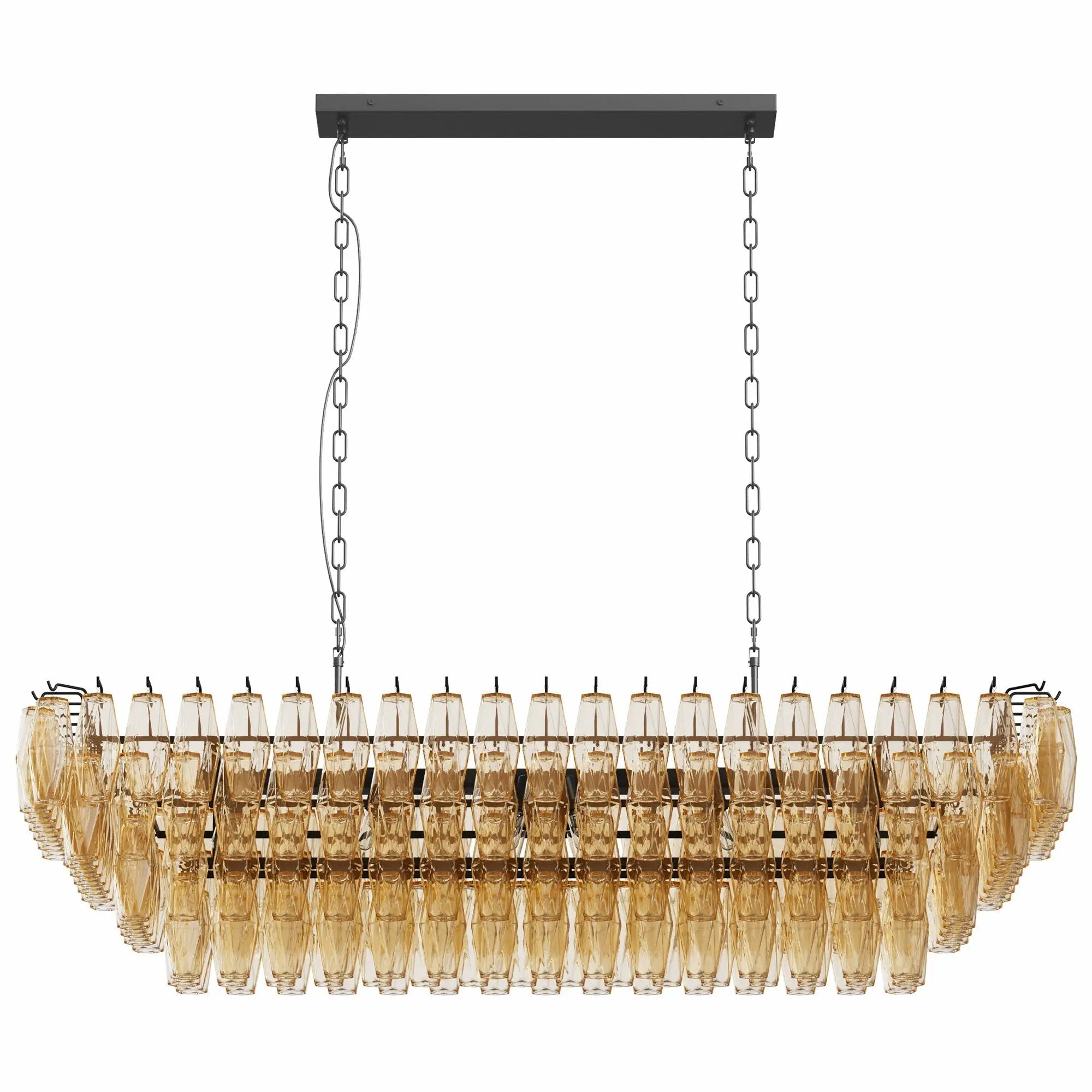 54-Inch Black Rectangular 12-Light Smoke Glass Chandelier by HouseOfZazla