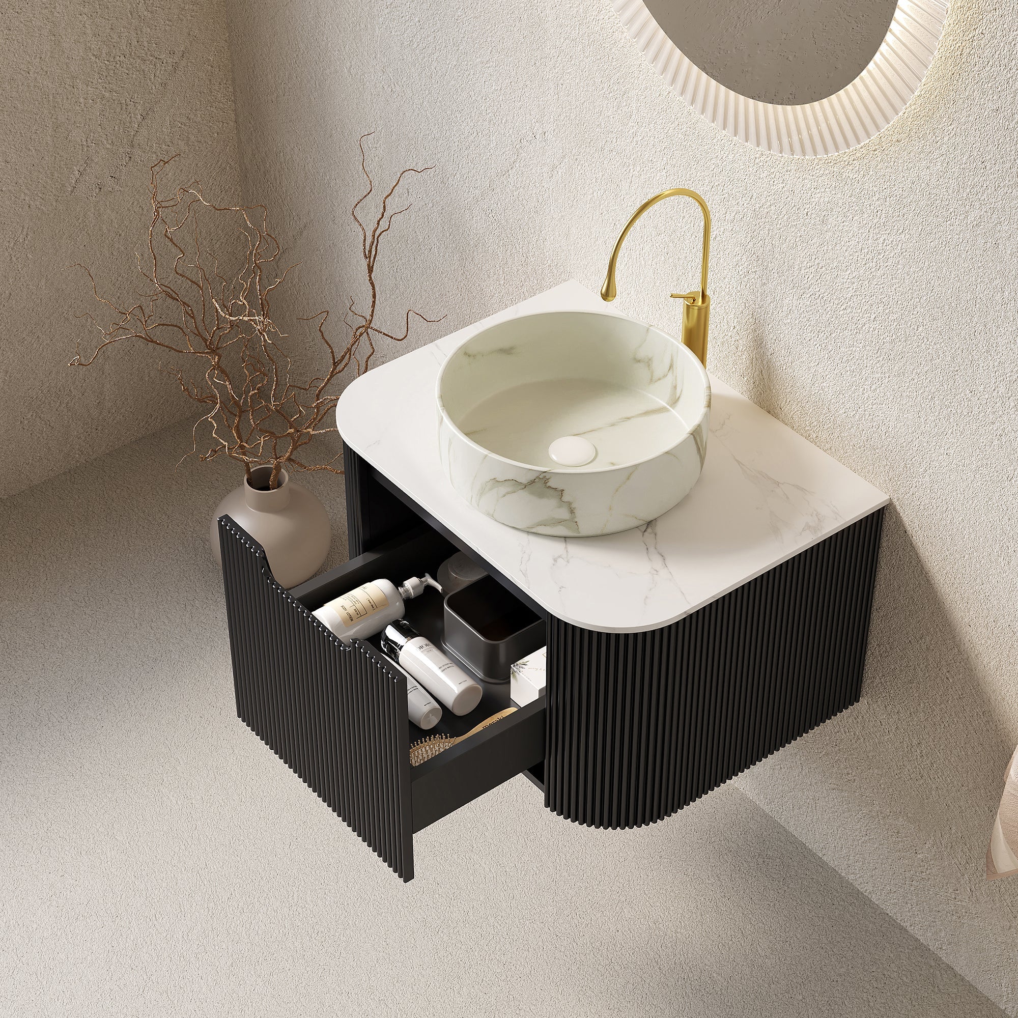 DINA 24" Bathroom Vanity & Sink with Floating Curved Edges by HouseOfZazla